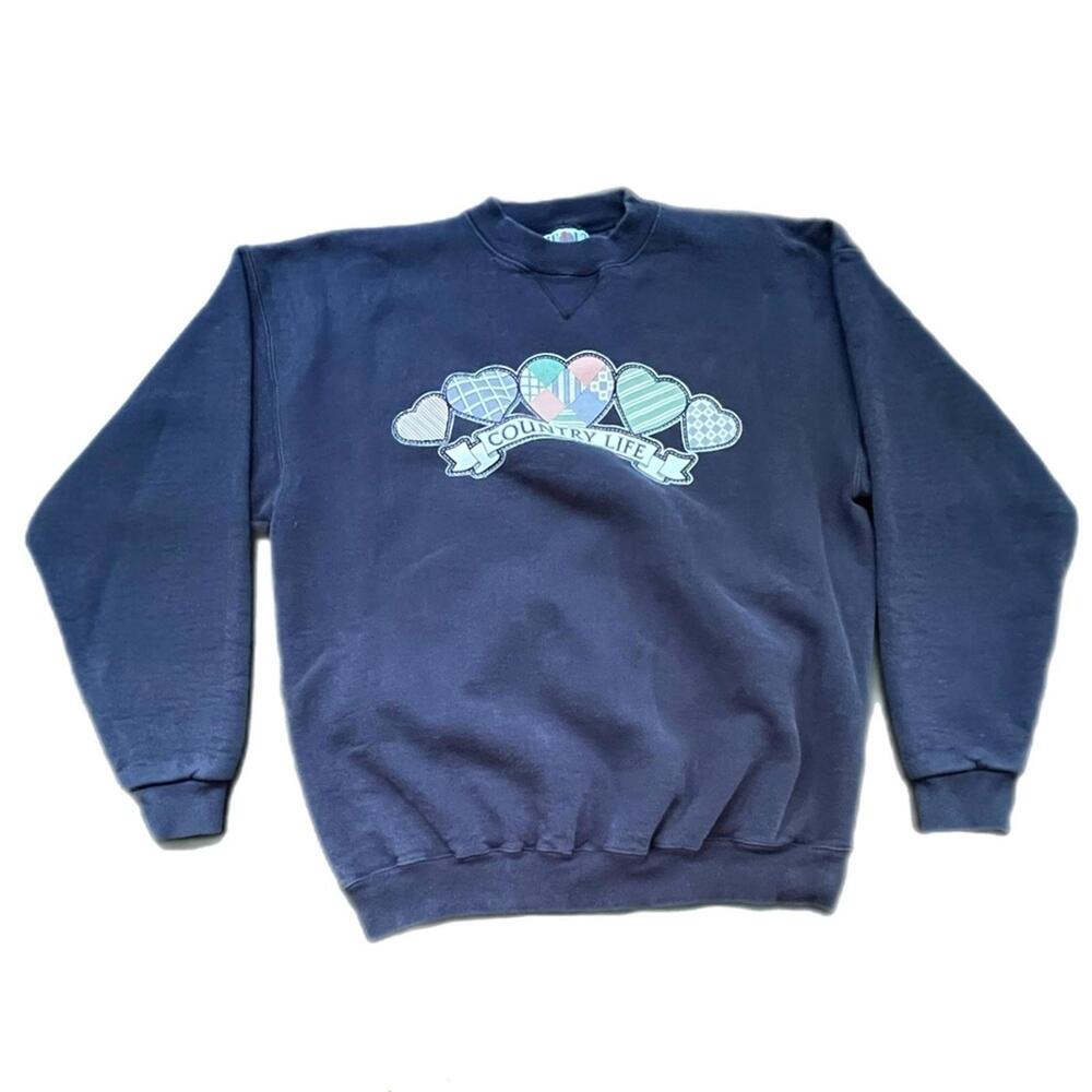 Vintage “Country Life” Grandma Heavy Weight Navy Crewneck - L - Picture 1 of 6